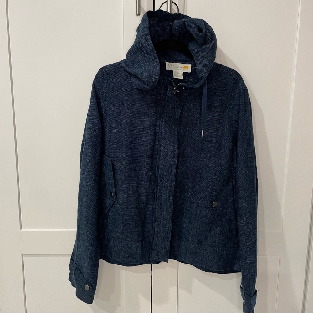 C&C California Dark Blue Linen Utility Jacket